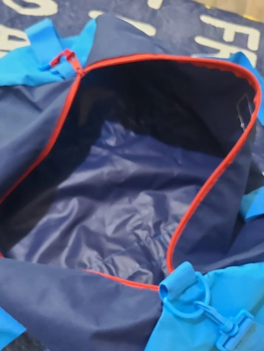 Men's Navy Duffel Bag with Bright Blue Straps